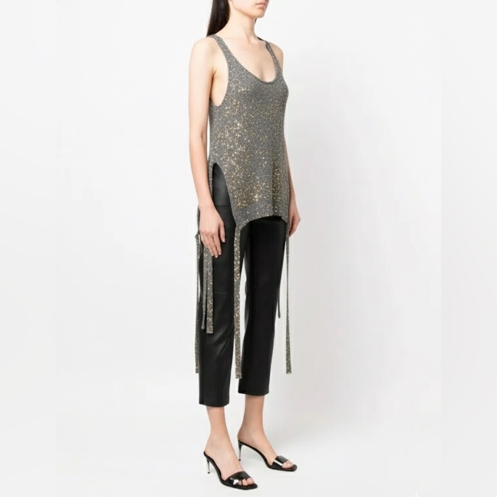 NWT Stella McCartney Sequin Drip Knit Top Scoop Neck Side Fringe Gold Sz 38